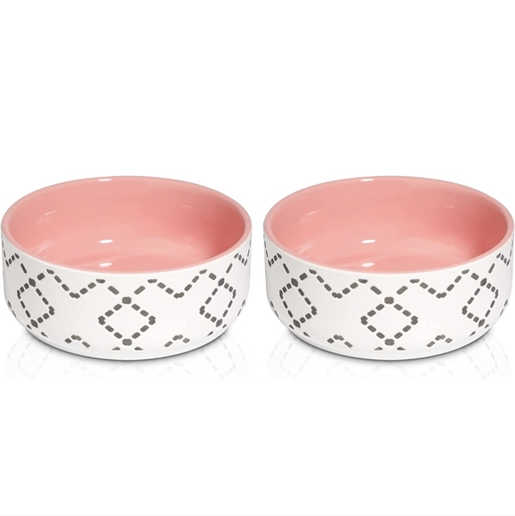 2 Blue or Pink Modern Ceramic Cat Bowl - Picture 4 of 6